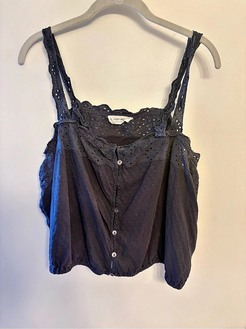 Lucky Brand Eyelet Lace Camisole in Washed Black XXL